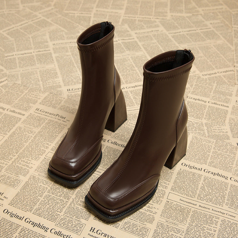 Attractive Women's Platform Square Toe Chunky Heels