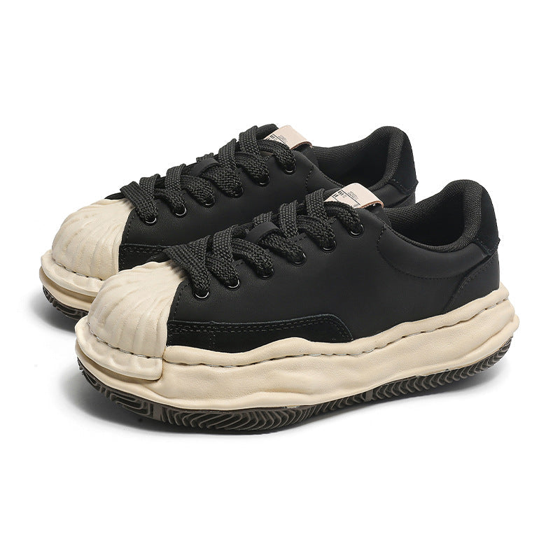 Black Platform Dissoed Shell Toe Stitching Men's Board Shoes