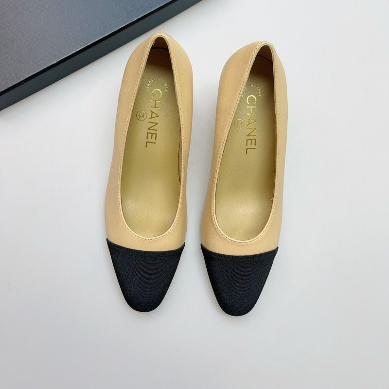 Back Empty Closed Toe Female Square Thick Flat Bottom Heels