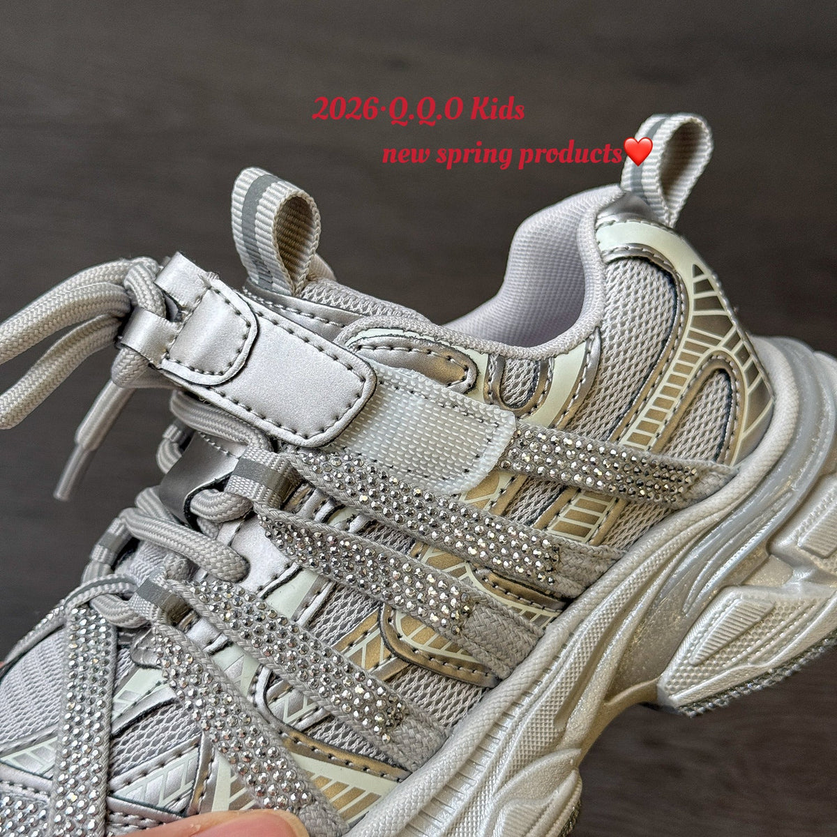 Children's Fashion Rhinestone Dad Korean Style Mesh Surface Children's Sports Shoes