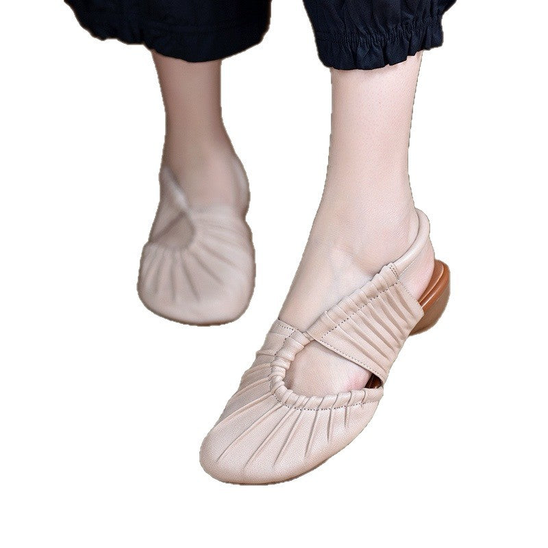 Bottom Muller Simple Pleated Round Toe Design Women's Casual Shoes