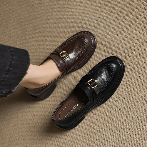 Autumn Round Head Chunky Platform Sheepskin Comfortable Female Black Heels