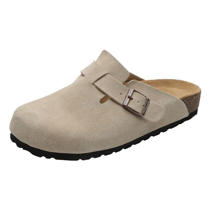 Comfortable Flat Cork Unisex Retro Half Lazy Thick-soles Slippers