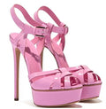 Black Large Size Round Toe Fashion Stiletto Platform Heels
