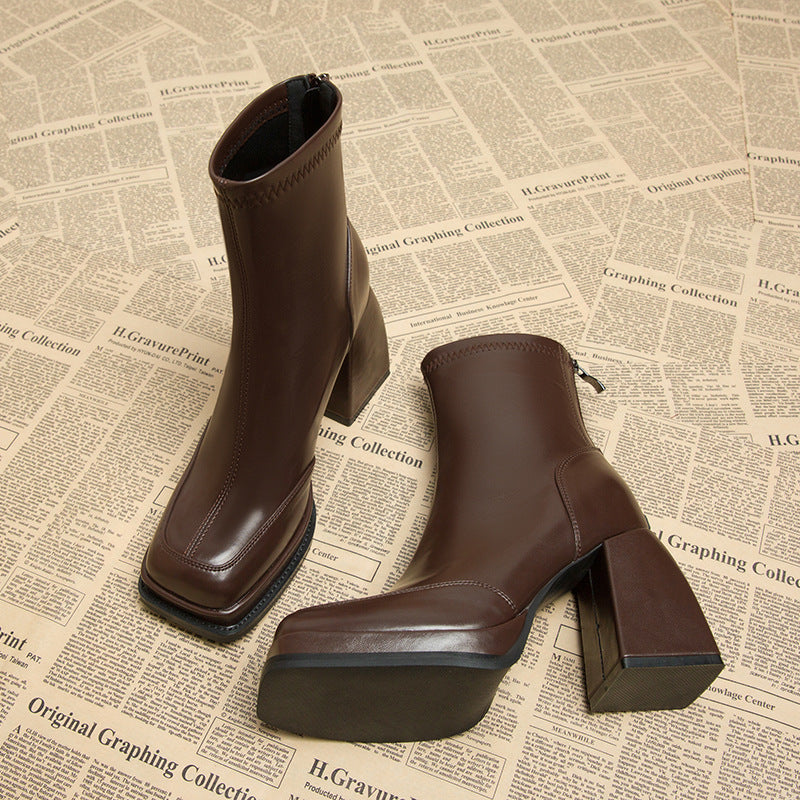 Attractive Women's Platform Square Toe Chunky Heels