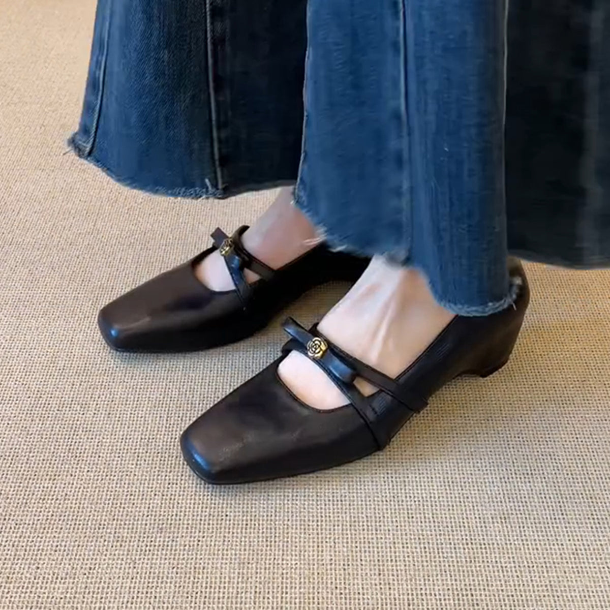 Artistic Retro Height Increasing Insole Low-cut Female Square Toe Leather Shoes