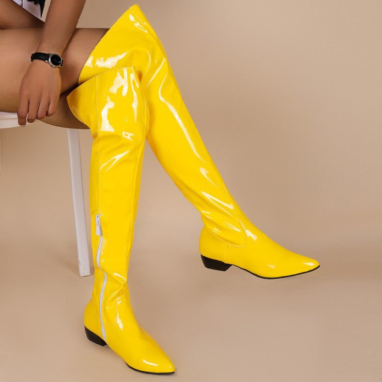 Candy Color Low Patent Side Zipper Heels