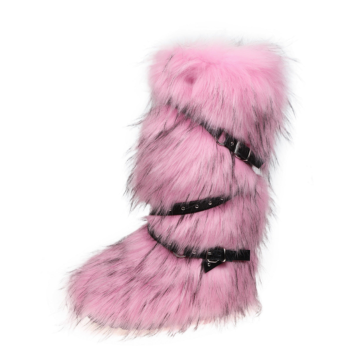 Asian Culture Belt Buckle Plush Hot Rivet Fur Large Women's Snow Boots