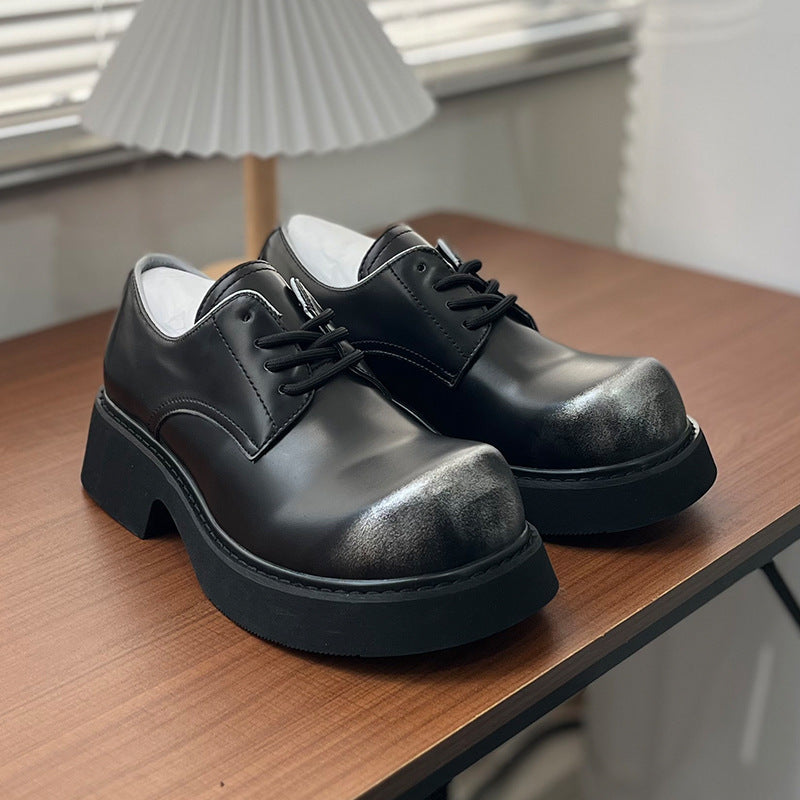 Big Head Derby High Sense Warped Platform Height Men's Casual Leather Shoes