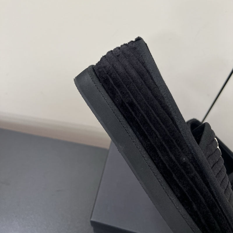 Black Corduroy Sword Red Lip Round Head Heels