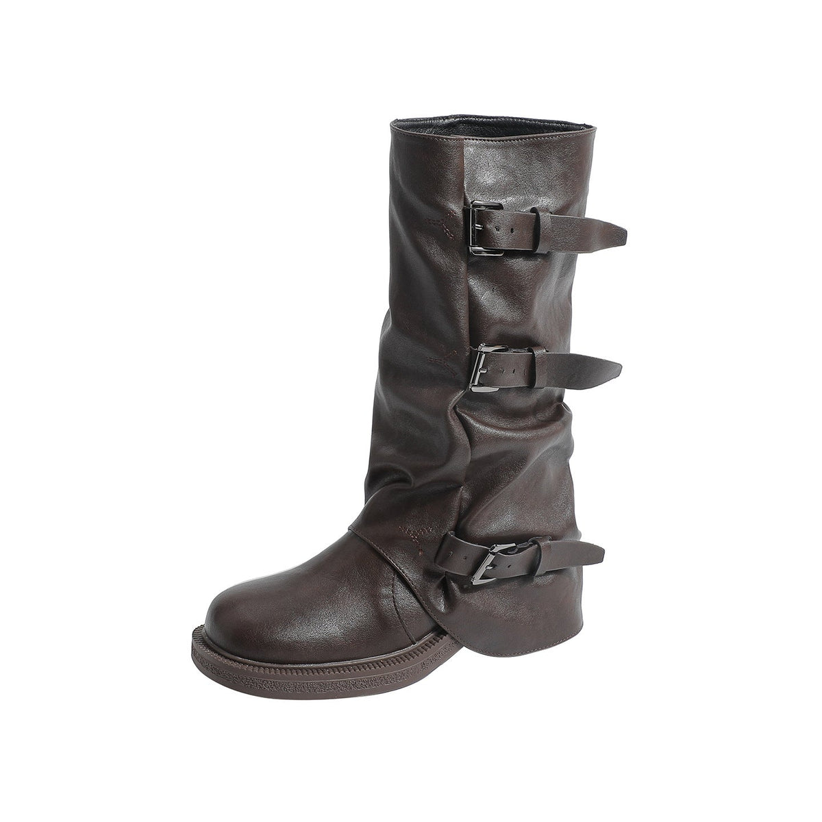 Belt Buckle Round Head Pleated Riding Pile Style Plus Veet Boots