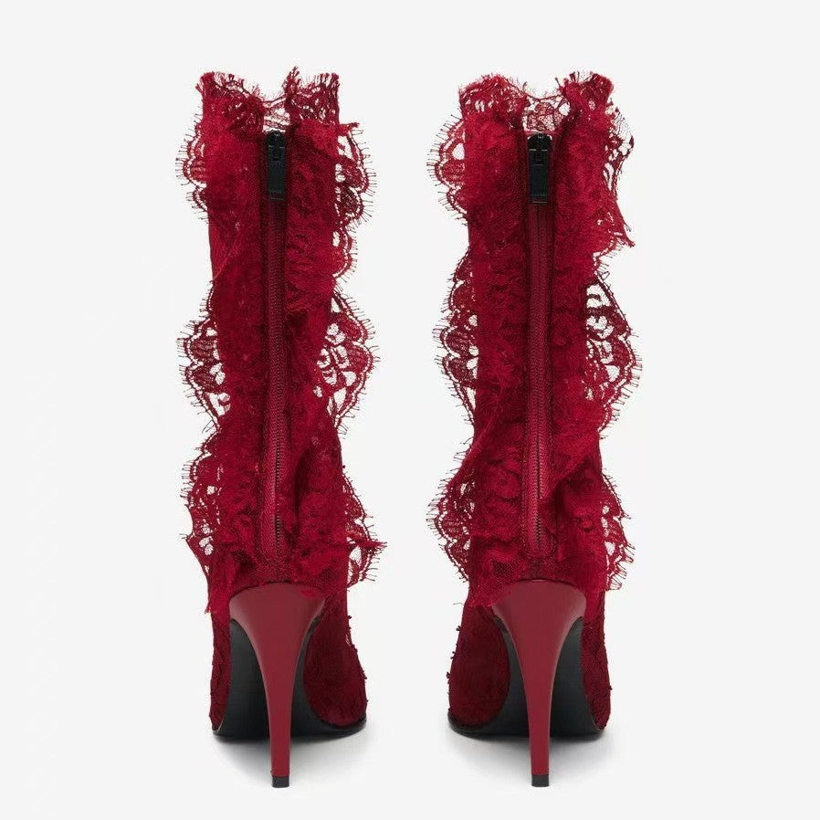 Beautiful Retro Fashion Lace Translucent Ankle Boots