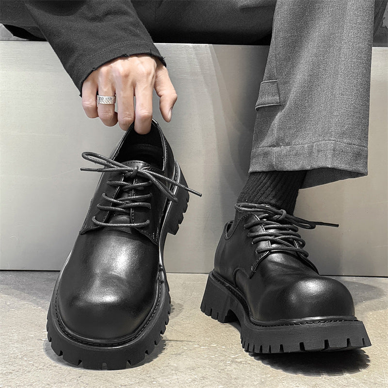 British Style Increased Derby Black Platform Leisure Commute Men's Casual Leather Shoes