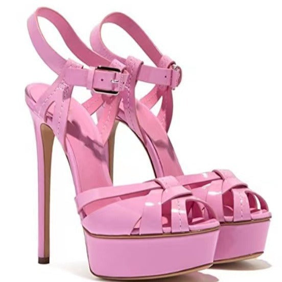 Black Large Size Round Toe Fashion Stiletto Platform Heels