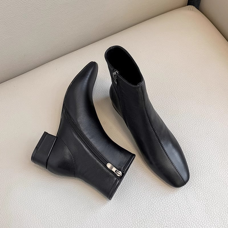 Booties Female Square Toe Thick Thin French Boots