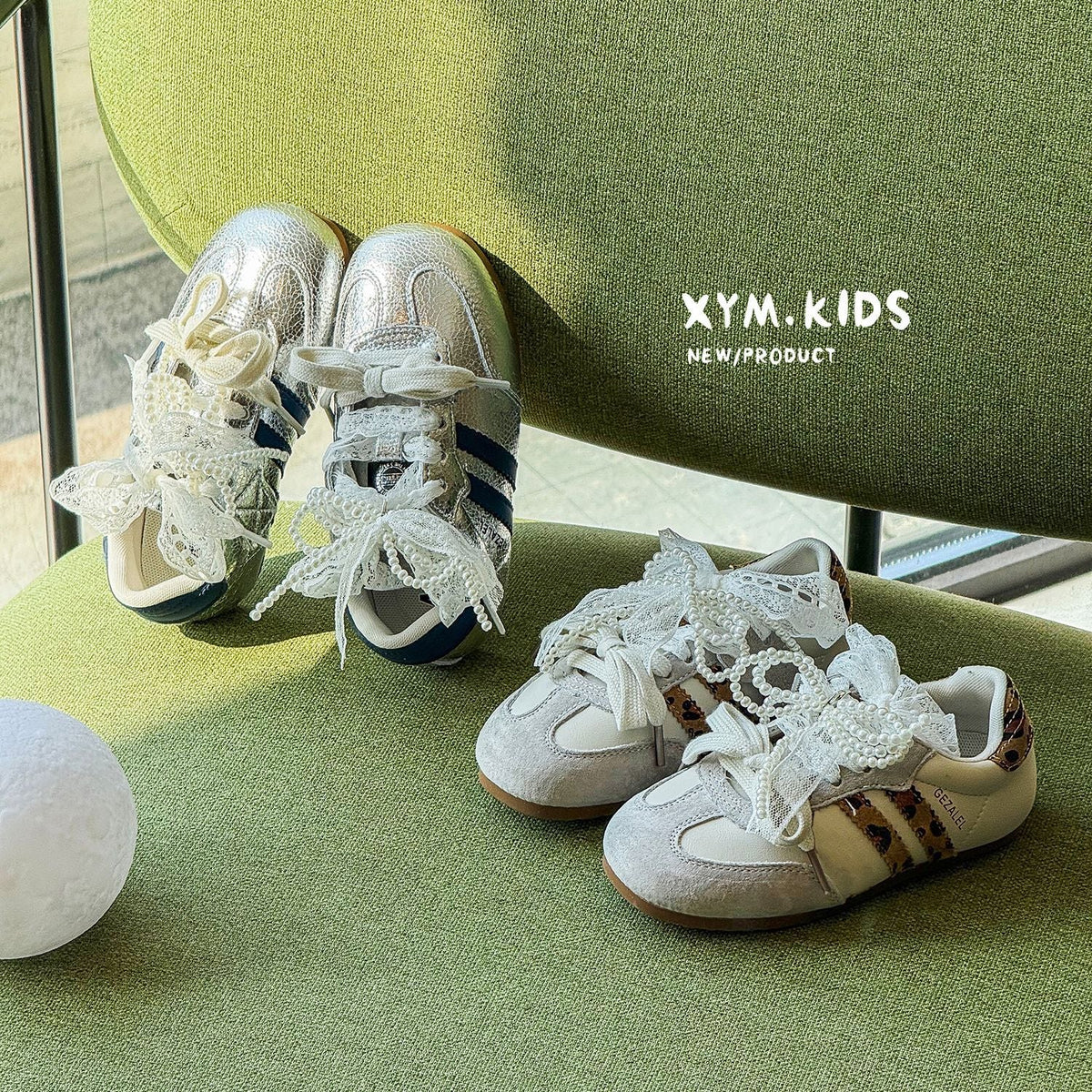 Children's Spring Fashion Lace Pearl Bow Double Shoelace German Casual Shoes