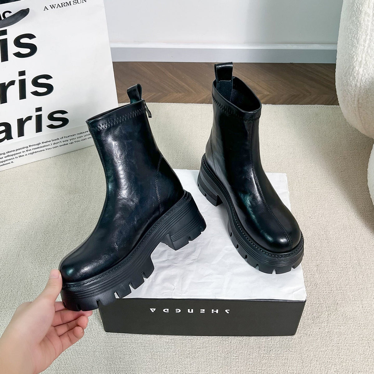 British Style Rear Zipper Martin Female Women's Leather Boots