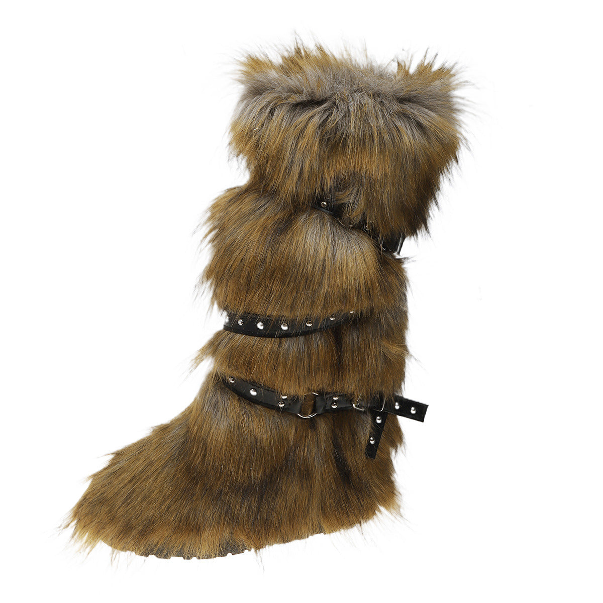 Asian Culture Belt Buckle Plush Hot Rivet Fur Large Women's Snow Boots