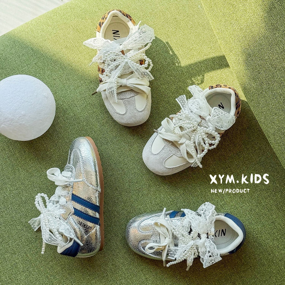 Children's Spring Fashion Lace Pearl Bow Double Shoelace German Casual Shoes