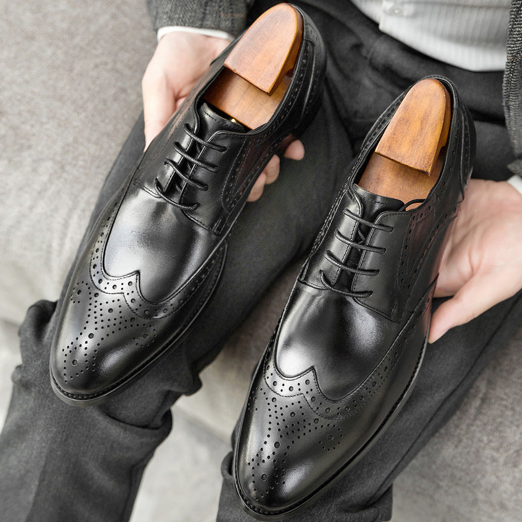 Comfortable Men's Brogue British Cowhide Carved Leather Shoes