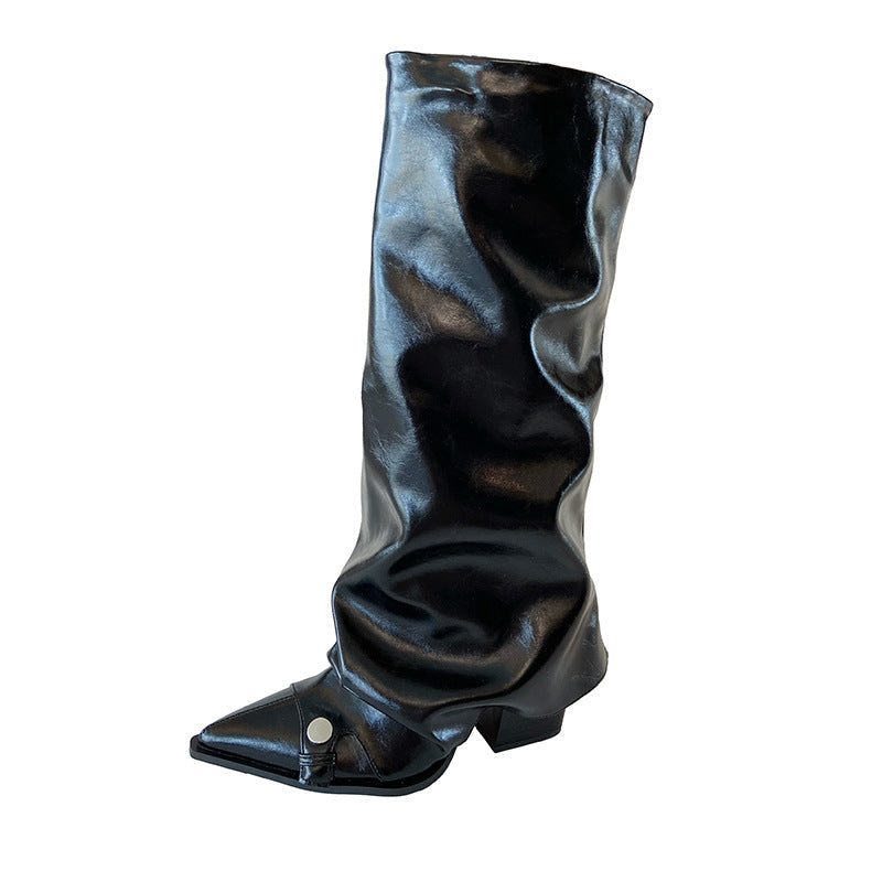 Chunky Pants Pointed Long Female Pile Women's Leather Boots