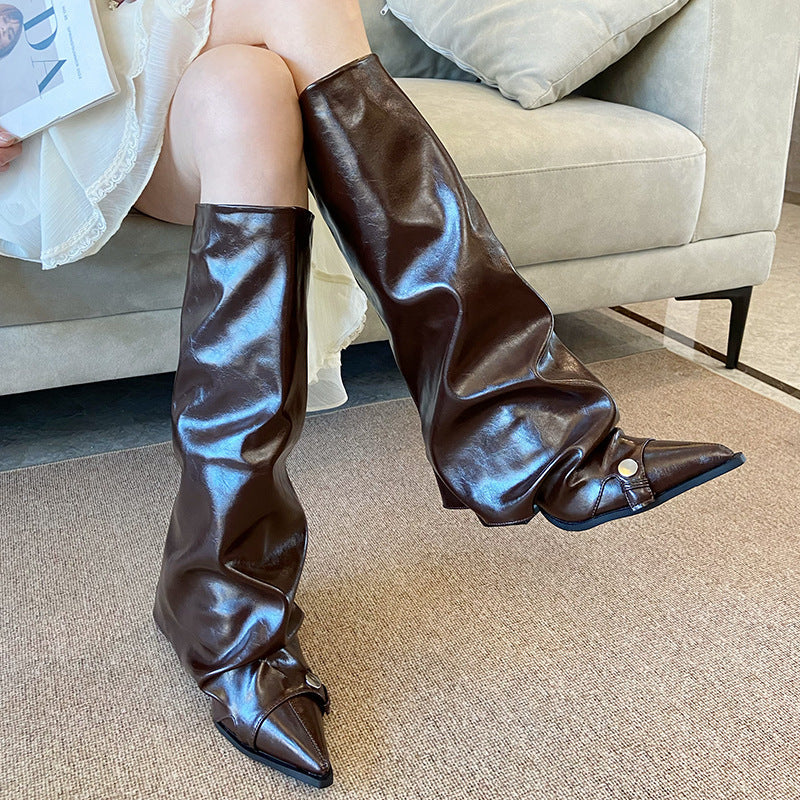 Chunky Pants Pointed Long Female Pile Women's Leather Boots