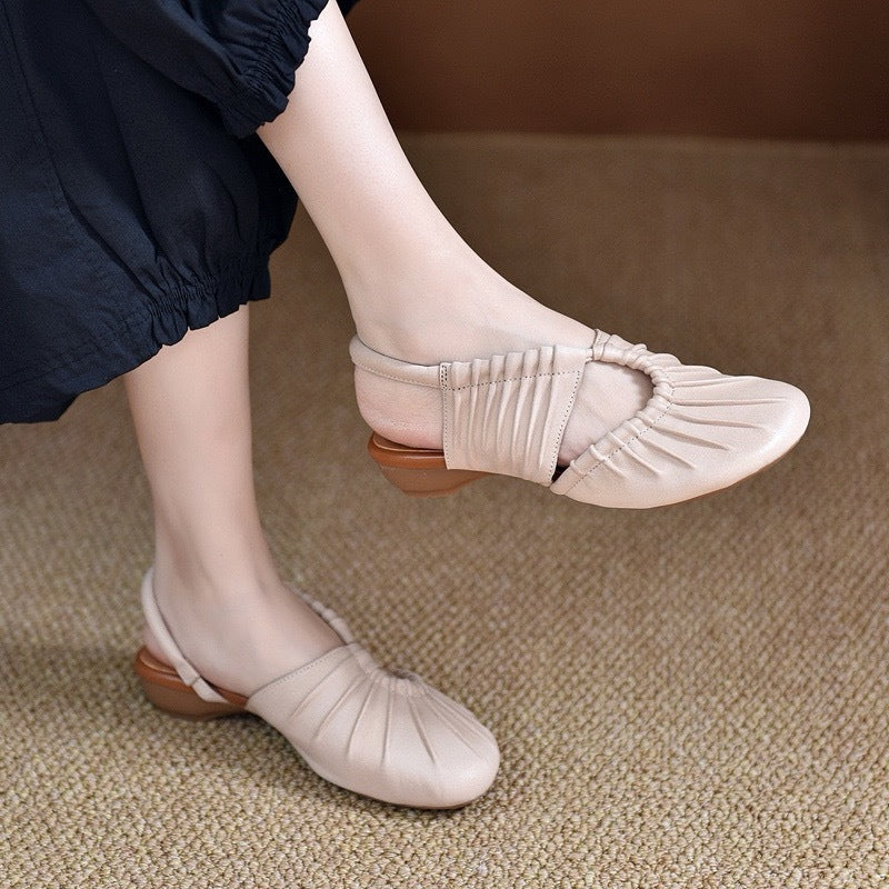 Bottom Muller Simple Pleated Round Toe Design Women's Casual Shoes