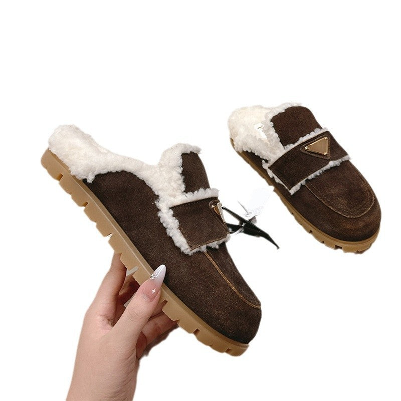 Buckle Bread Toe Cap Semi Outer Wear Warm Slippers