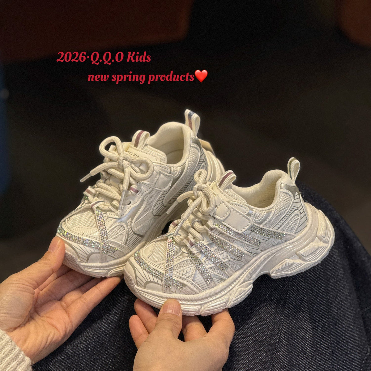 Children's Fashion Rhinestone Dad Korean Style Mesh Surface Children's Sports Shoes