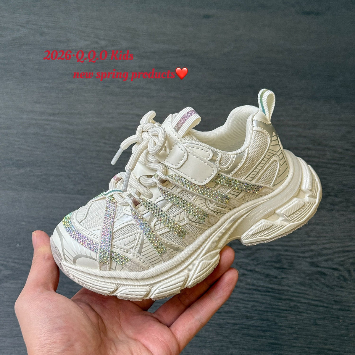 Children's Fashion Rhinestone Dad Korean Style Mesh Surface Children's Sports Shoes