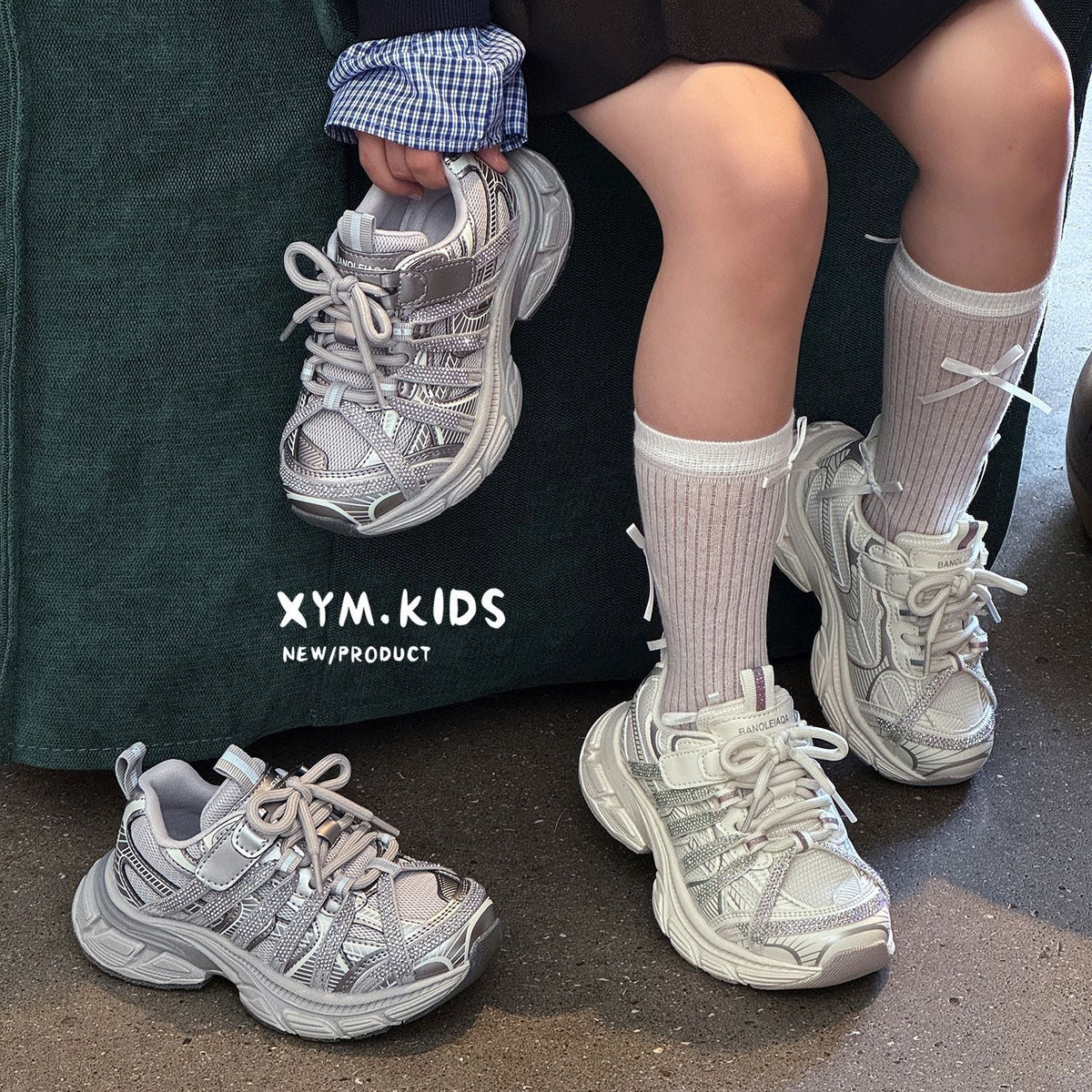 Children's Rhinestone Spring Korean Style Fashion Mesh Children's Sports Shoes