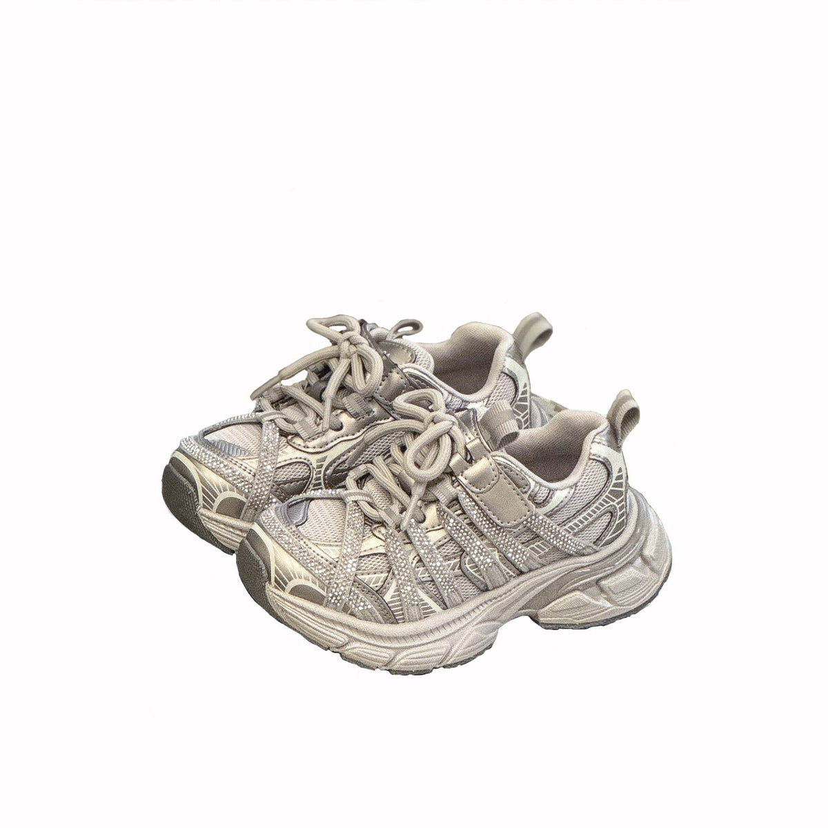 Children's Fashion Rhinestone Dad Korean Style Mesh Surface Children's Sports Shoes