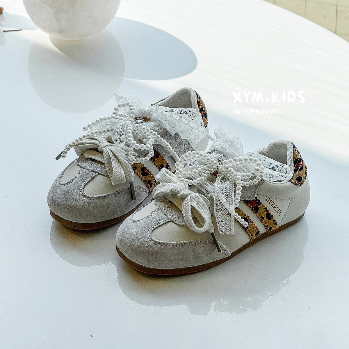 Children's Spring Fashion Lace Pearl Bow Double Shoelace German Casual Shoes