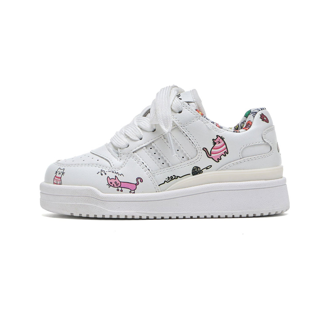 Children's Spring Fashionable Breathable Medium Big White Sneakers