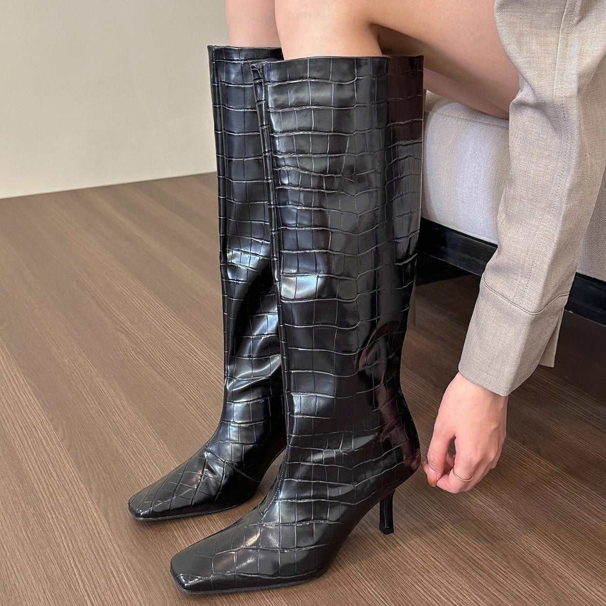 Children's So Beautiful High-grade Rock Gray Texture Autumn Women's Leather Boots
