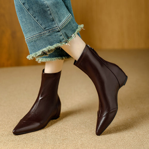 Back Zipper Fashion Slimming Simple Height Increasing Women's Leather Boots