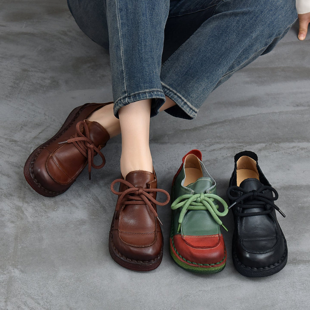British Style Slip-on Handmade Round Toe Cowhide Casual Shoes
