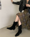 Chunky French Retro Pointed Western Cowboy Ankle Boots