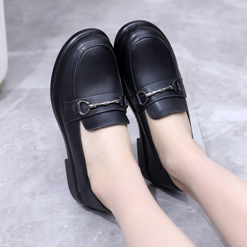 British Style First Layer Cowhide Flat Low Loafers
