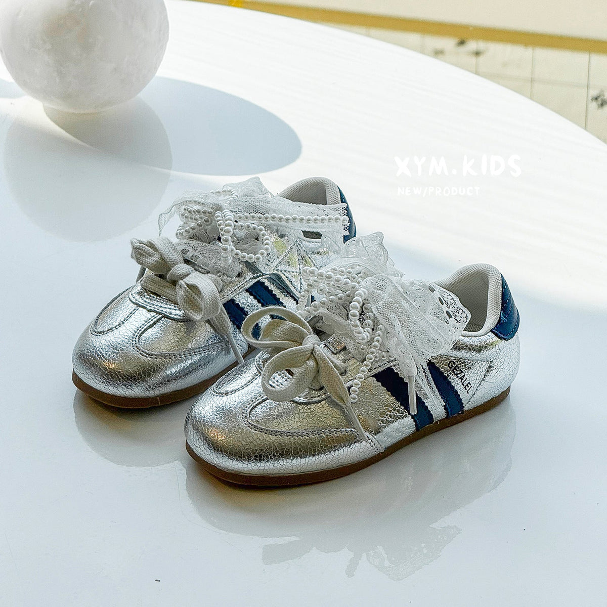 Children's Spring Fashion Lace Pearl Bow Double Shoelace German Casual Shoes