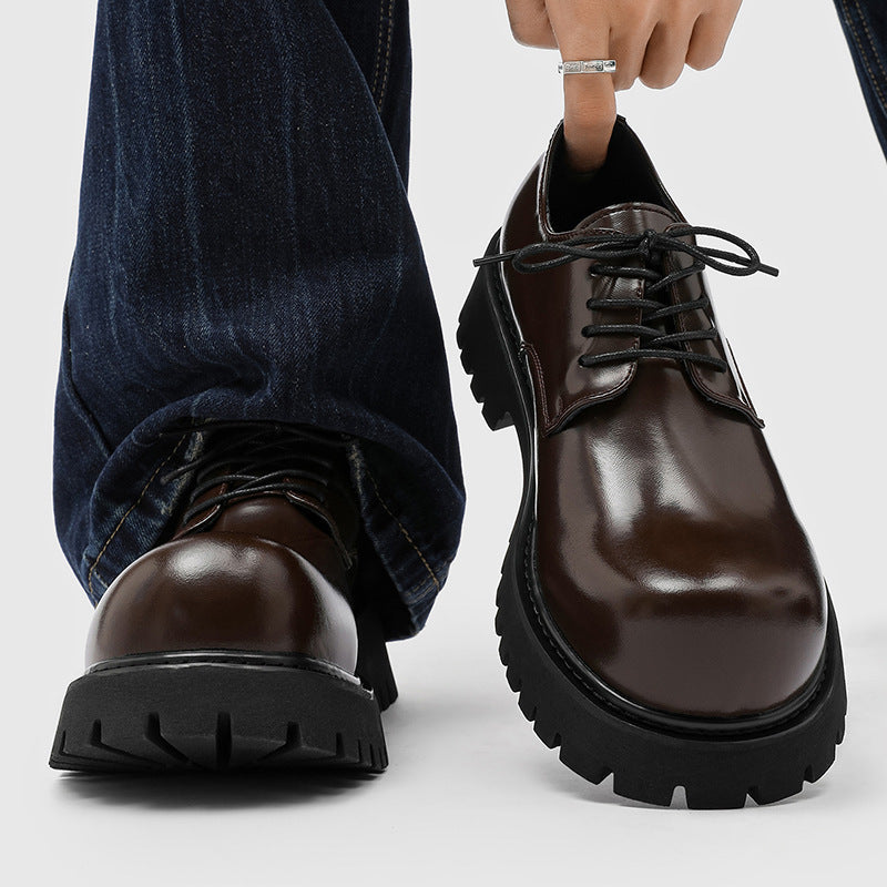 British Style Increased Derby Black Platform Leisure Commute Men's Casual Leather Shoes