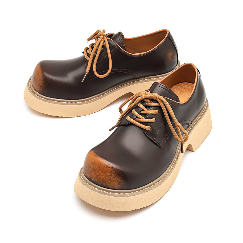 Big Head Derby High Sense Warped Platform Height Men's Casual Leather Shoes