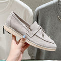 British Slip-on Lazy Pumps Deerskin Round Head Tassel Hardware Women's Casual Shoes