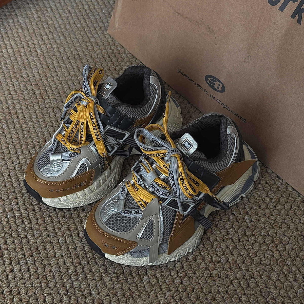 Children's Retro Autumn Boys Double Mesh Velcro Children's Sports Shoes