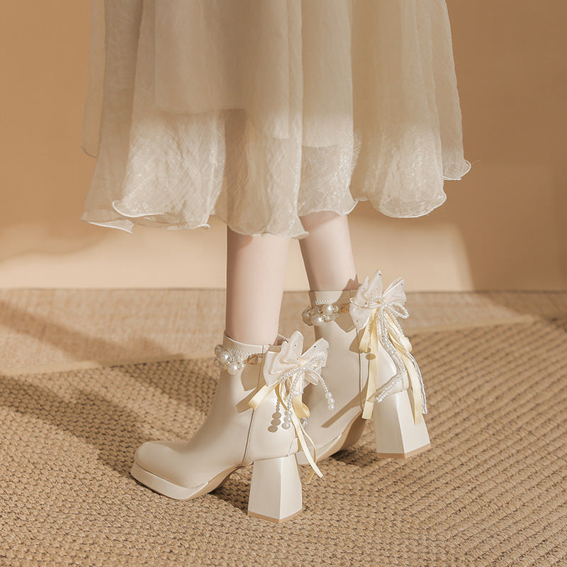 Ankle Short Tube Design High-grade Thick Elastic Heels