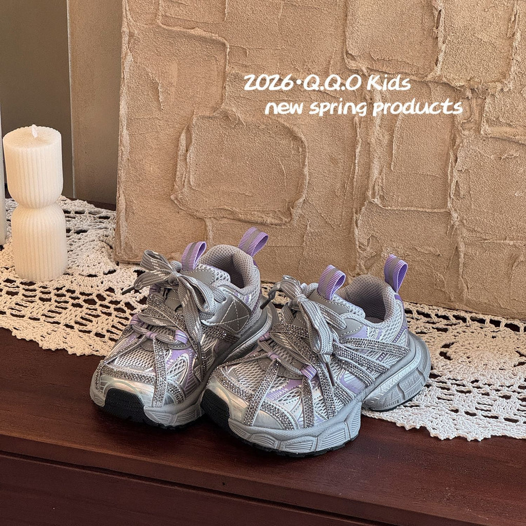 Children's Summer Single Mesh Dad Fashion Rhinestone Strap Sneakers