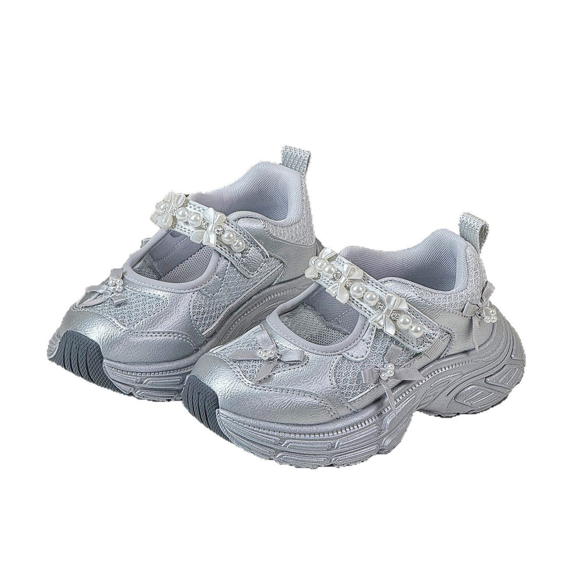 Children's Spring Korean Pearl Bow Lightweight Breathable Children's Sports Shoes