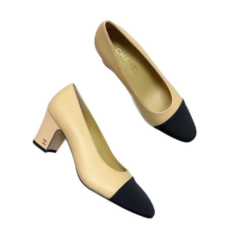 Back Empty Closed Toe Female Square Thick Flat Bottom Heels