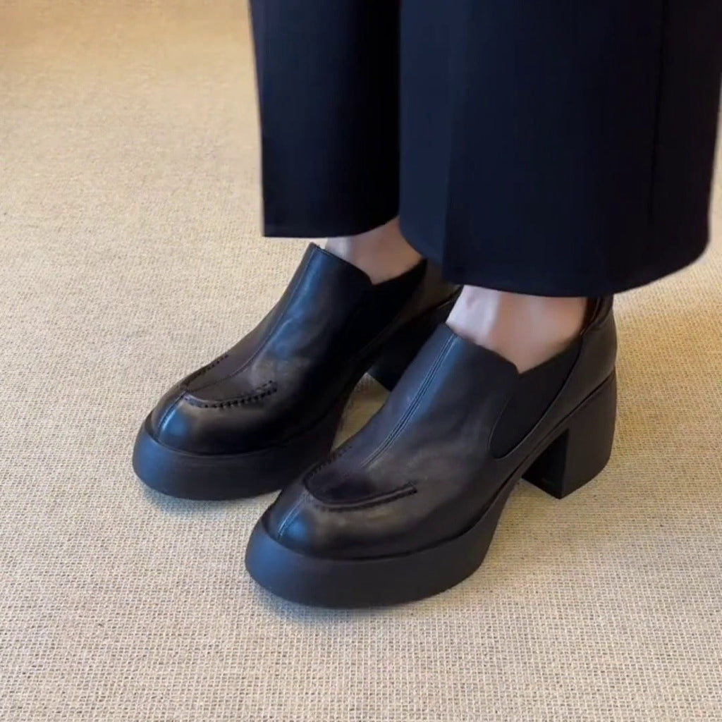 British Style Simple Fashion Temperament Commute Round Toe Chunky Loafers