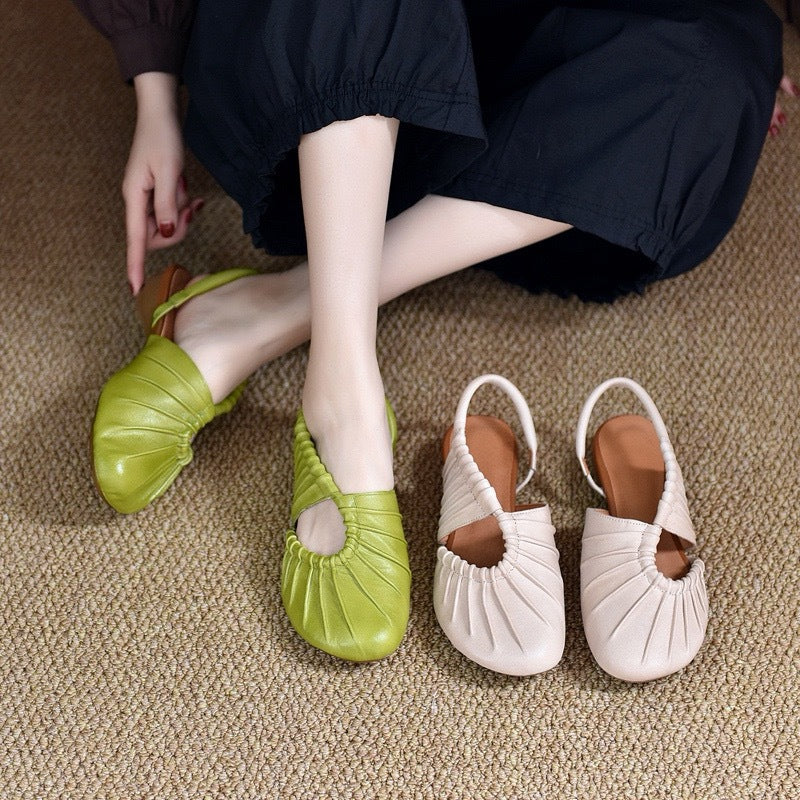 Bottom Muller Simple Pleated Round Toe Design Women's Casual Shoes
